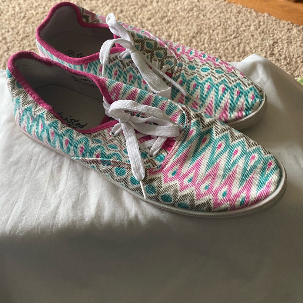 Twisted Pink and Green Zigzag Sneakers